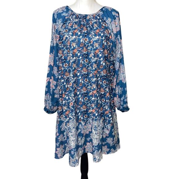 Women's Shift Dress Long Sleeve Floral Print Multicolor Size Medium Modest Boho - Picture 2 of 12